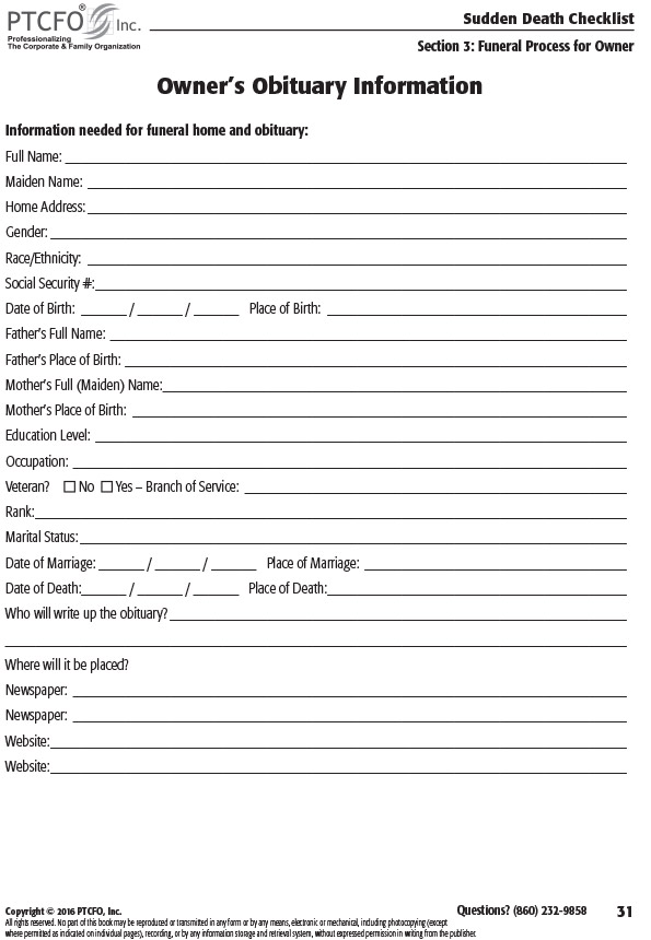 Printable In Case Of Death Checklist